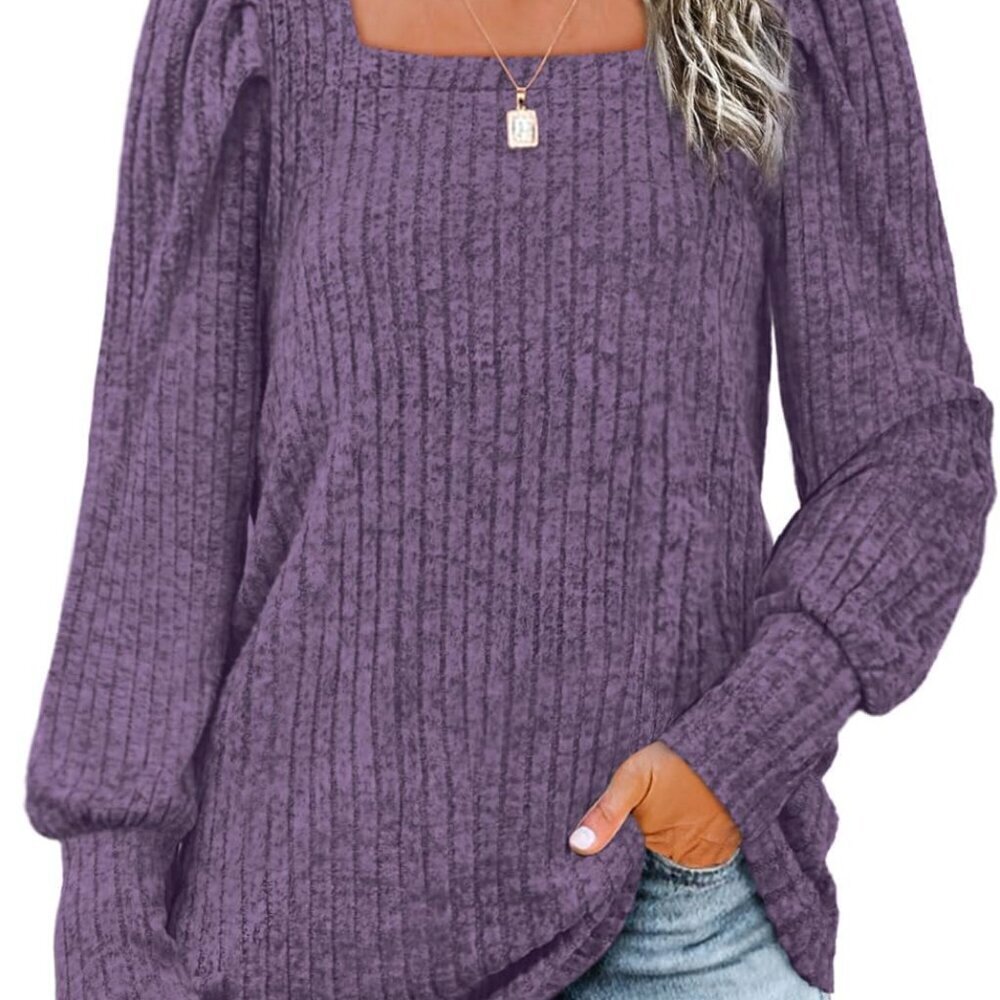 Long Sleeve Women’s Shirt Lightweight Square Neck Top Casual Sweater